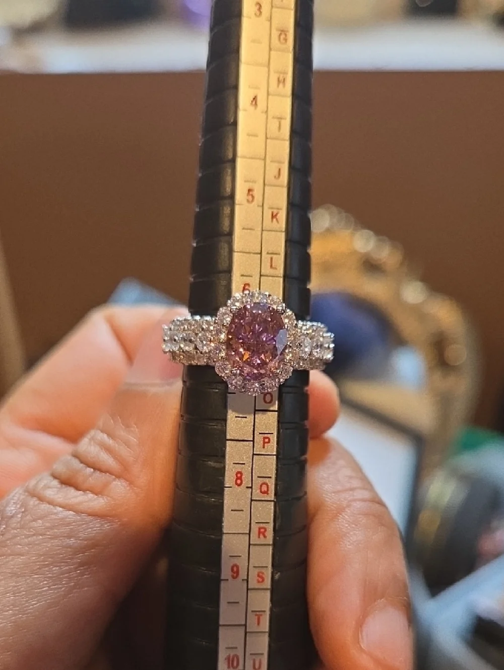 Pink Oval Halo CZ Ring - Women Jewelry - Picture 2 of 12